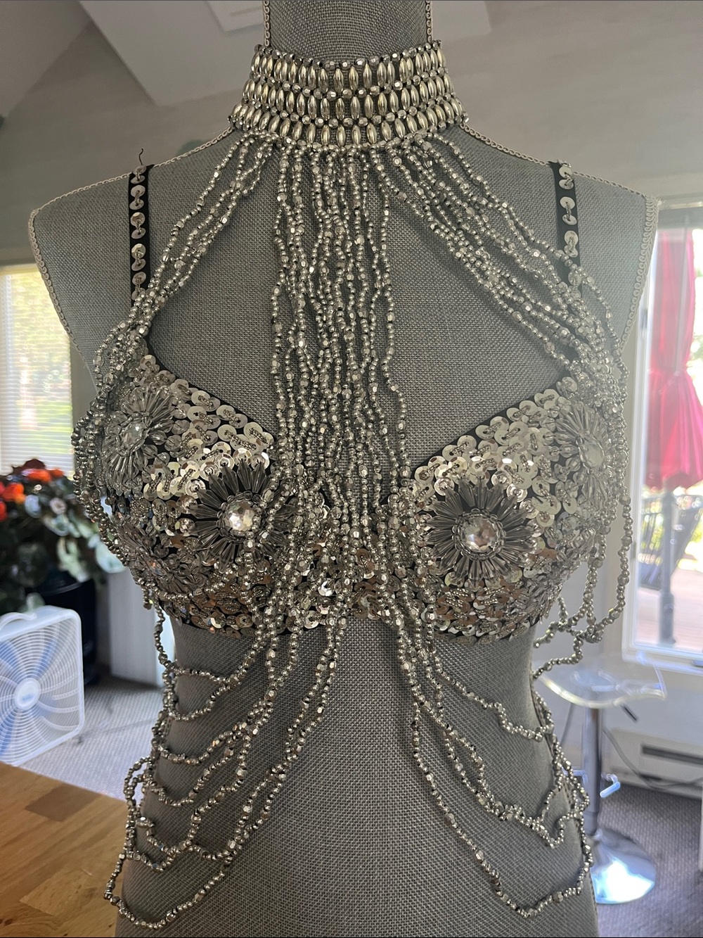 Silver Beaded Sequin Festival Bra Top